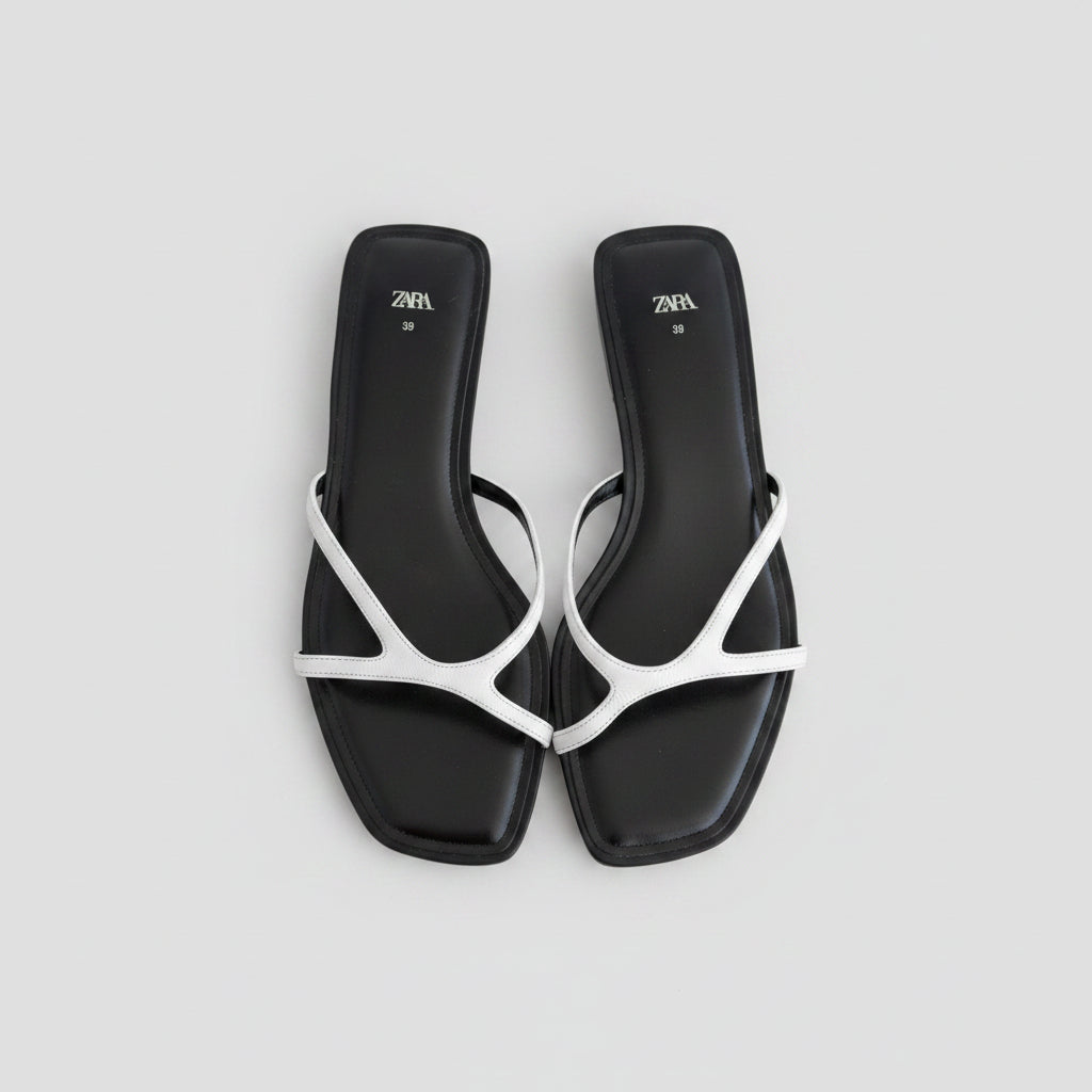 Zara Black & White Strappy Kitten Heel Sandals Size 39 | Women's Slingback Heels