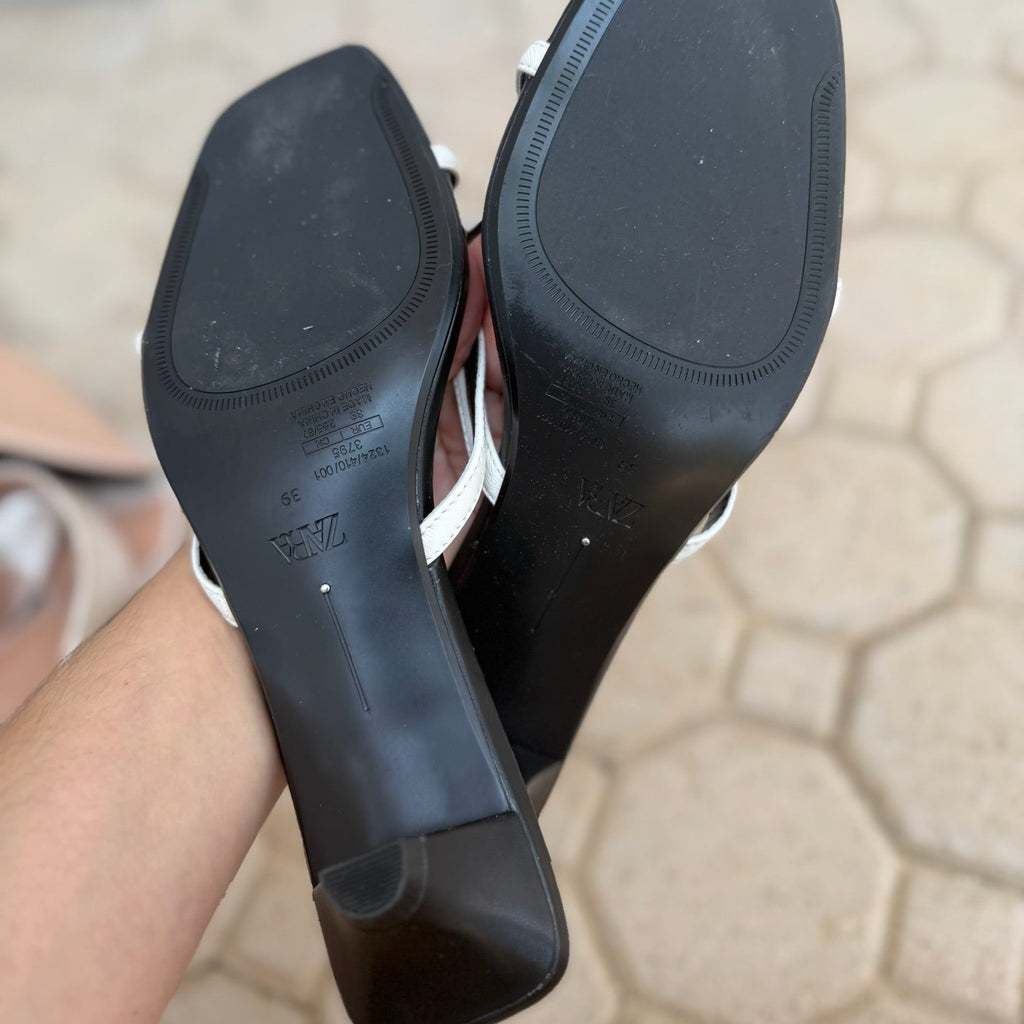 Zara Black & White Strappy Kitten Heel Sandals Size 39 | Women's Slingback Heels