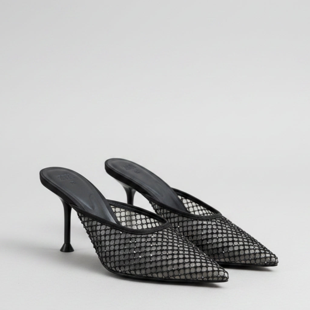Zara Embellished Mesh Mules Size 38 | Women's Rhinestone Heels