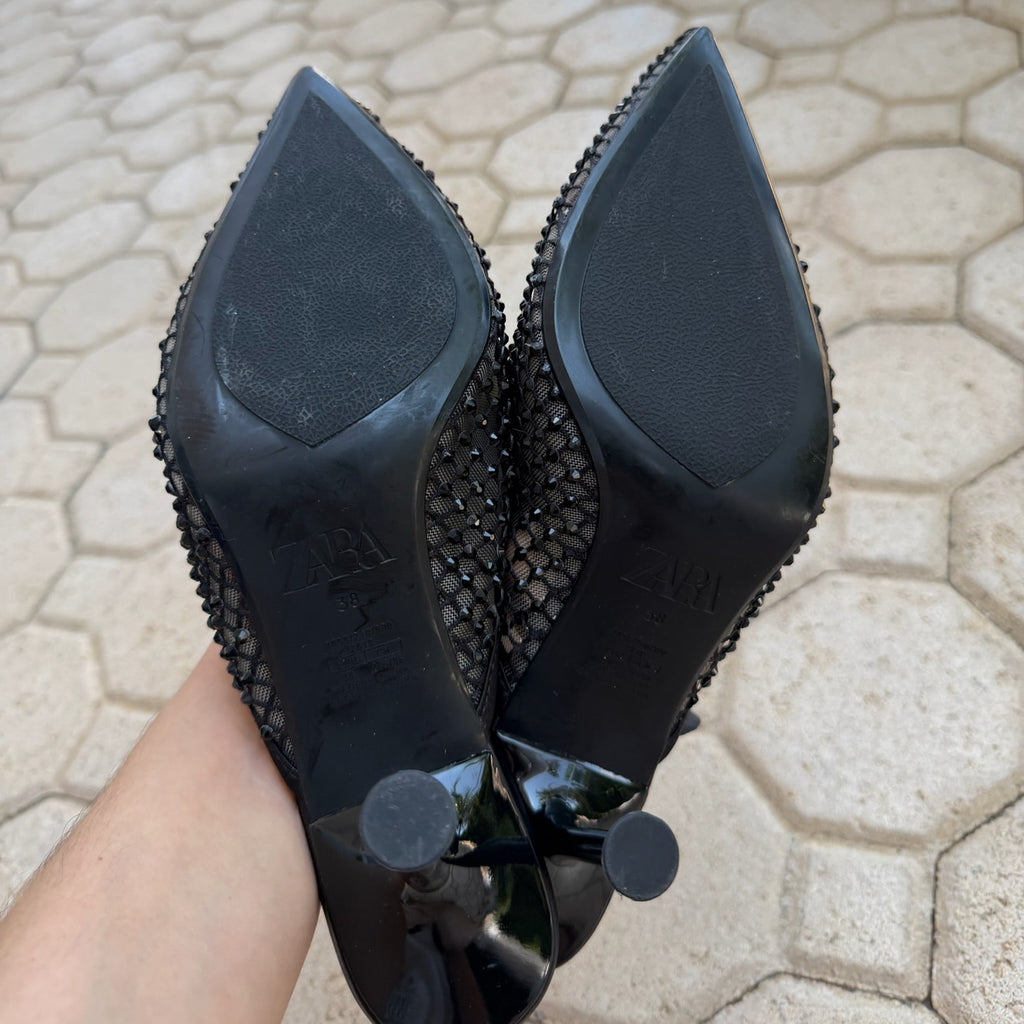 Zara Embellished Mesh Mules Size 38 | Women's Rhinestone Heels