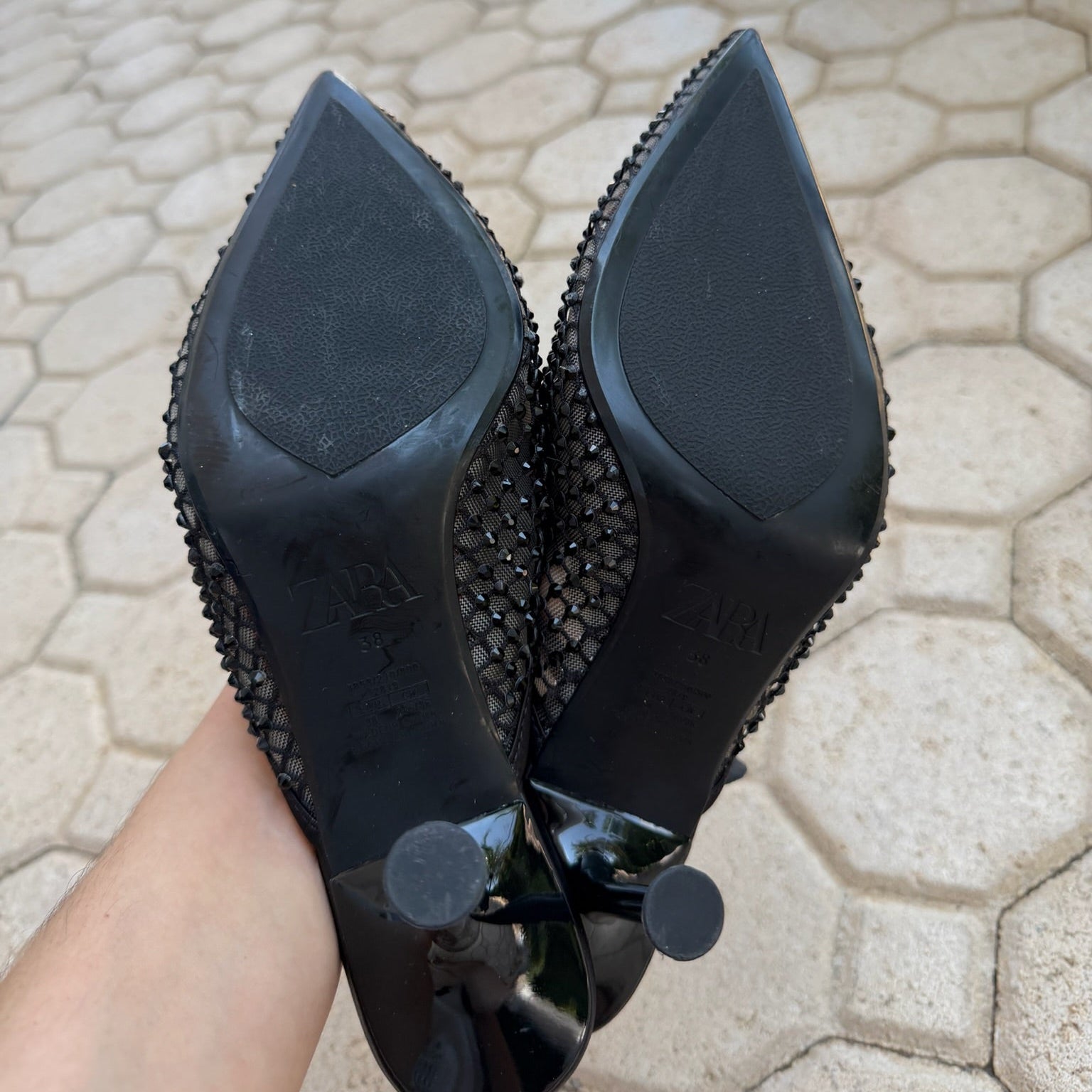 Zara Embellished Mesh Mules Size 38 | Women's Rhinestone Heels