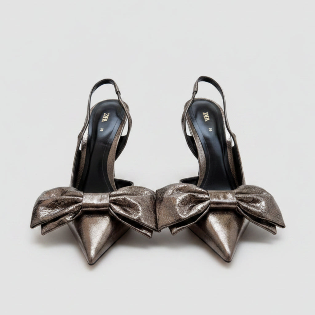 Zara Metallic Bow Slingback Heels NWOT Size 38 | Women's Pointed-Toe Pumps