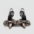 Zara Metallic Bow Slingback Heels NWOT Size 38 | Women's Pointed-Toe Pumps