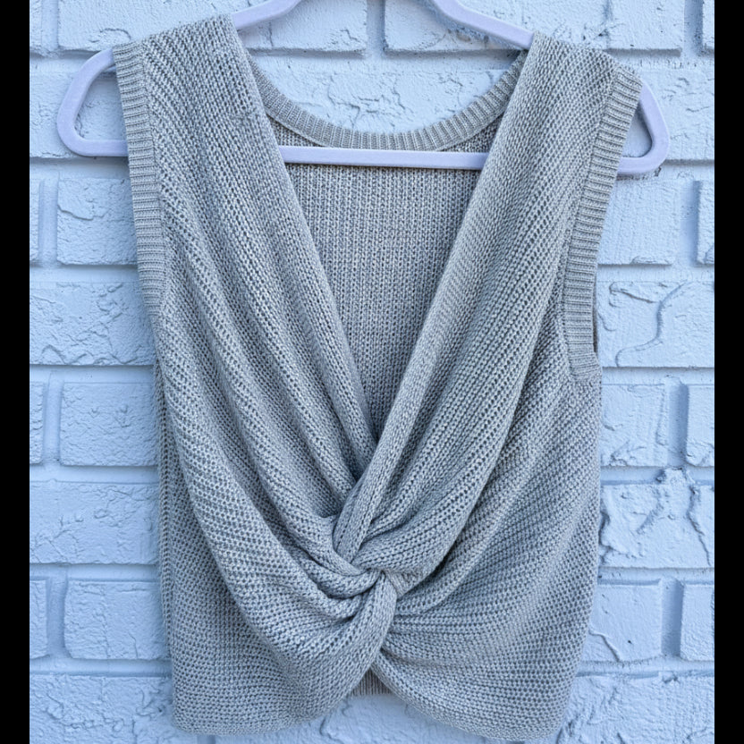Miou Muse Grey Twisted Knot Top Size Medium