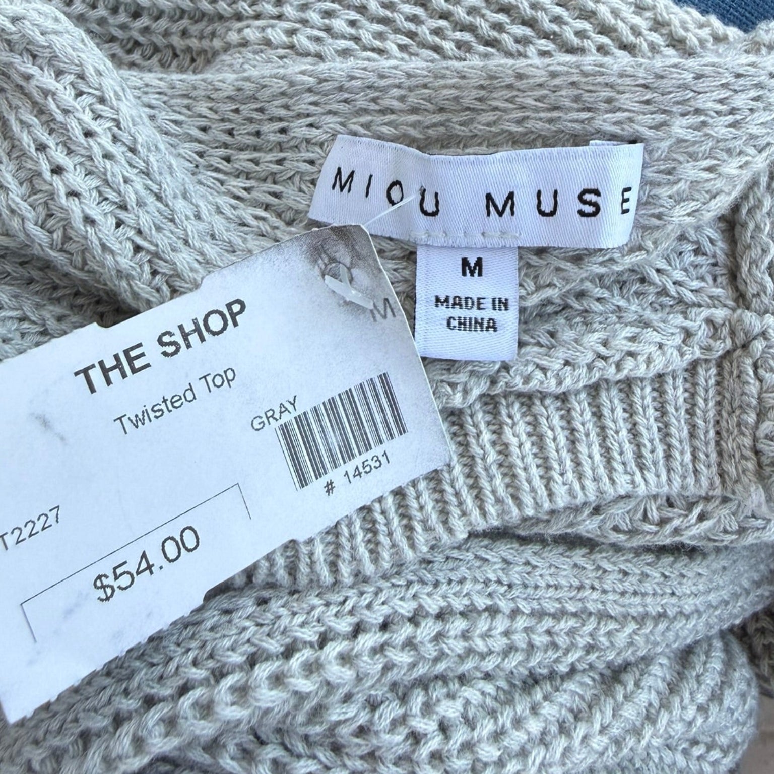 Miou Muse Grey Twisted Knot Top Size Medium