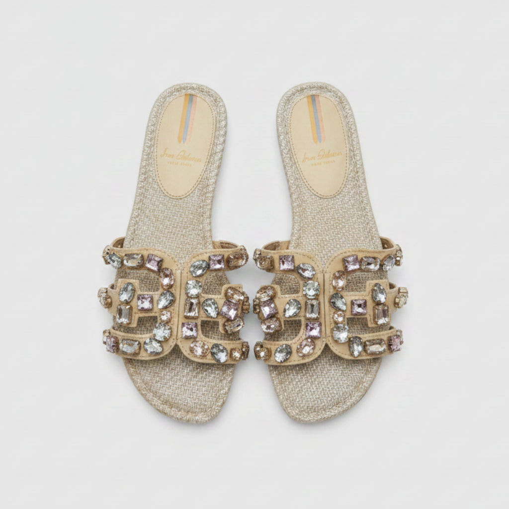Sam Edelman Embellished Slide Sandals Size 7.5 | Women's Crystal Flat Sandals