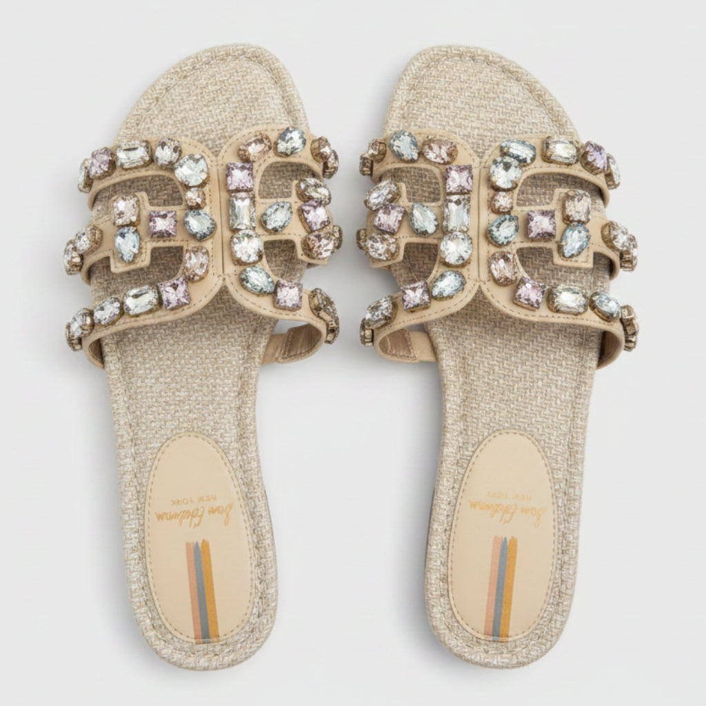 Sam Edelman Embellished Slide Sandals Size 7.5 | Women's Crystal Flat Sandals
