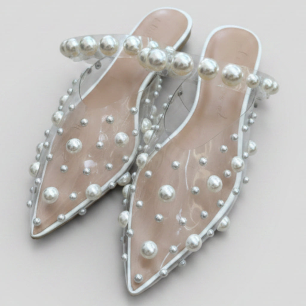 She Is Cheval Pearl Embellished Flats Size 8 | Women's Pointed-Toe Ballet Flats