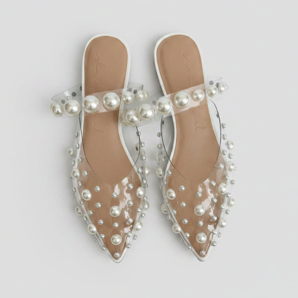 She Is Cheval Pearl Embellished Flats Size 8 | Women's Pointed-Toe Ballet Flats