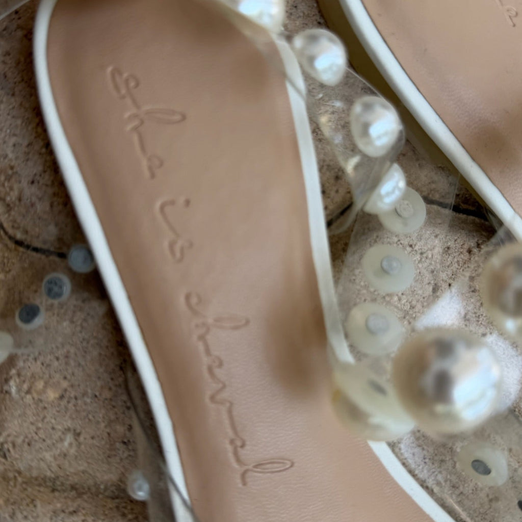 She Is Cheval Pearl Embellished Flats Size 8 | Women's Pointed-Toe Ballet Flats
