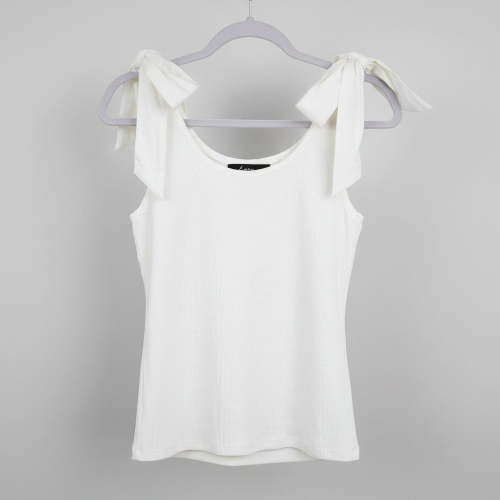 Olivaceous Ribbed Tie-Shoulder Tank Top White Size Large