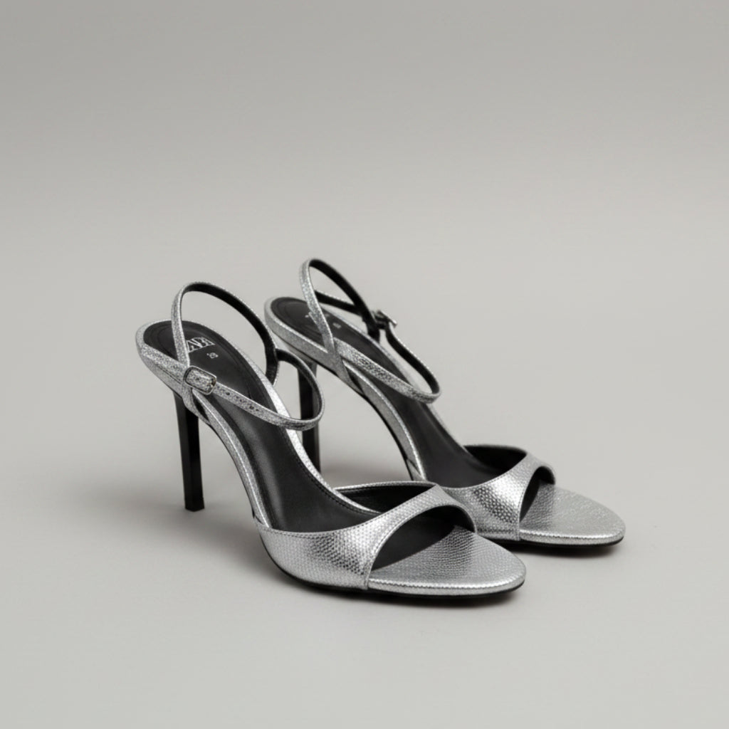 Zara Metallic Snake-Effect Ankle-Strap Sandals Size 38 | Women's High Heel Sandals