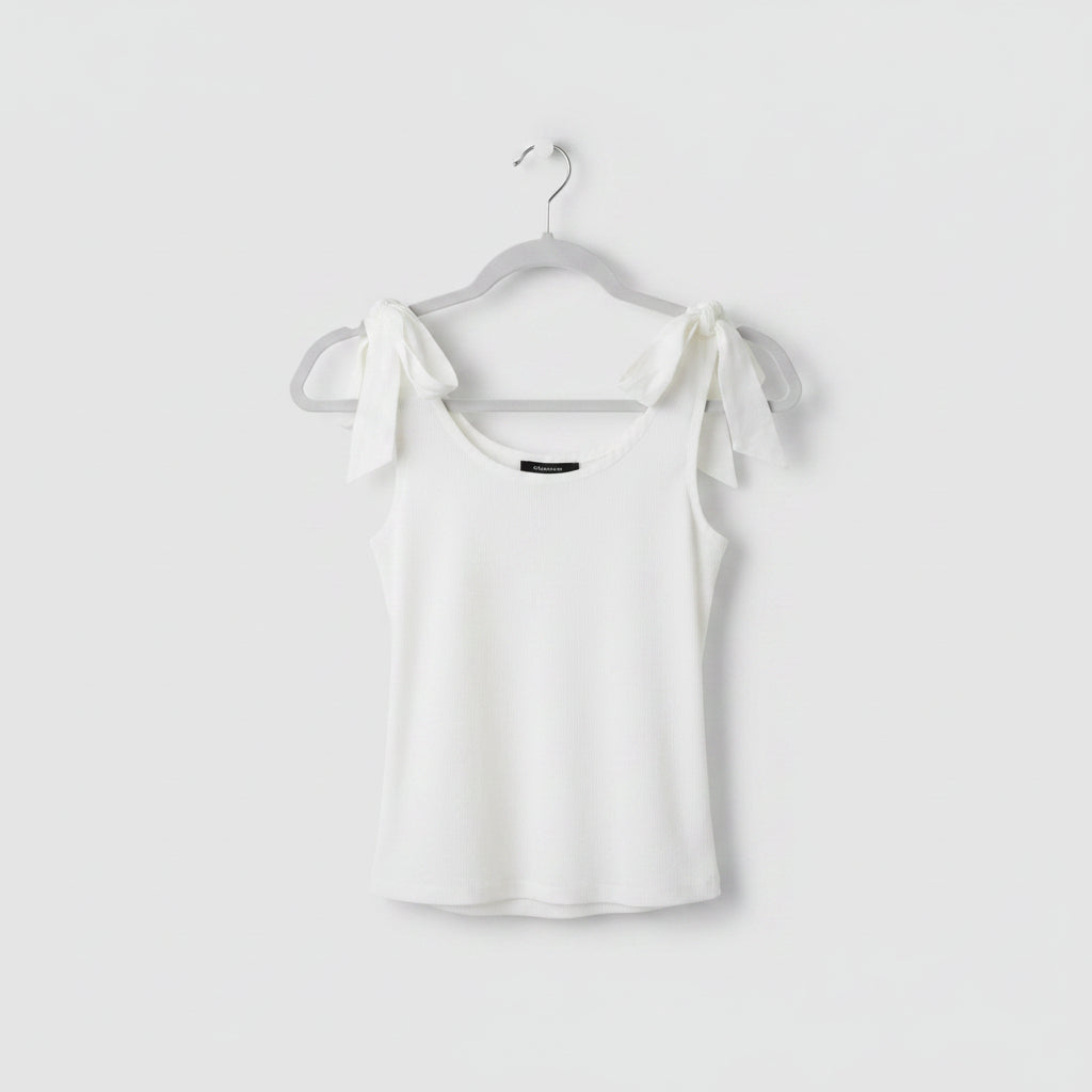 Olivaceous Ribbed Tie-Shoulder Tank Top White Size Large