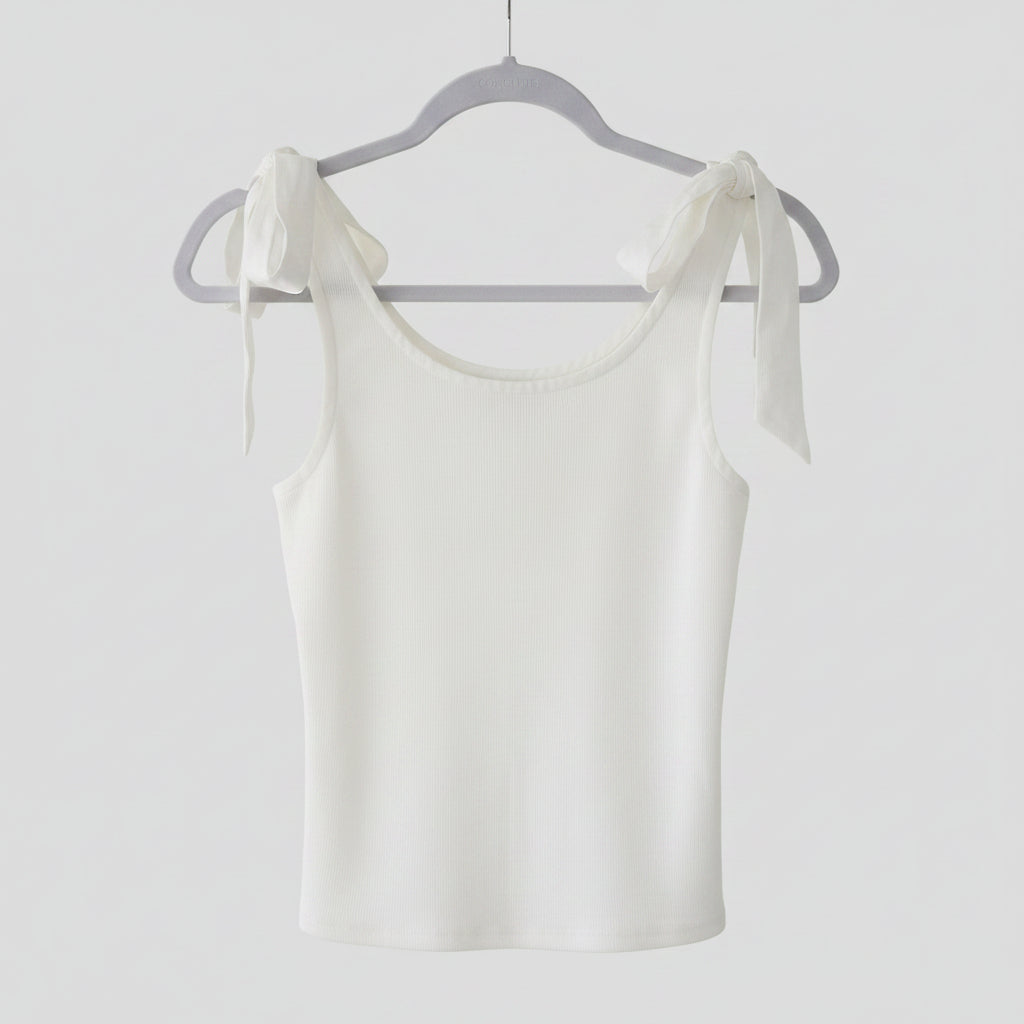 Olivaceous Ribbed Tie-Shoulder Tank Top White Size Large