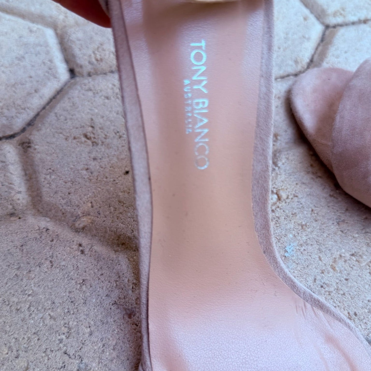Tony Bianco Nude Suede Lucite Heels Size 7.5 | Women's Clear Heel Sandals