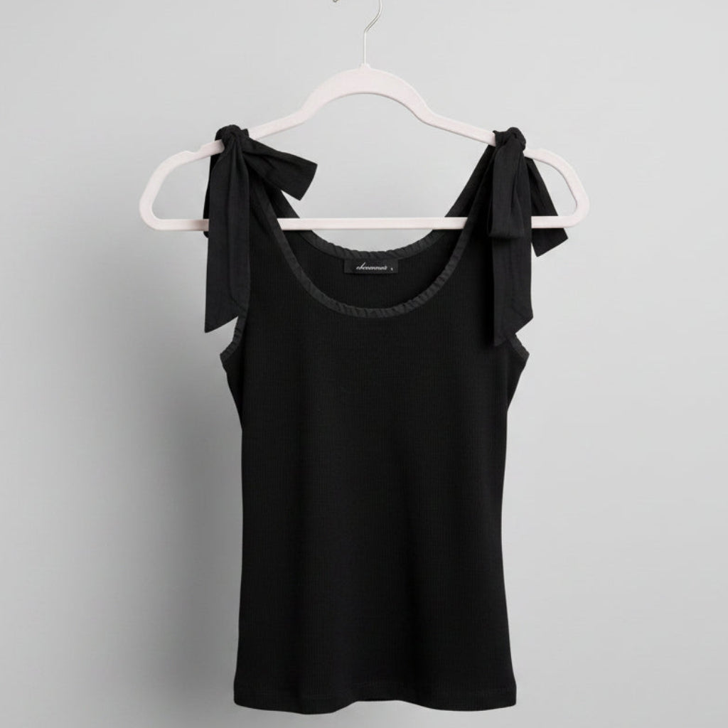 Olivaceous Ribbed Tie-Shoulder Tank Top Black Size Large
