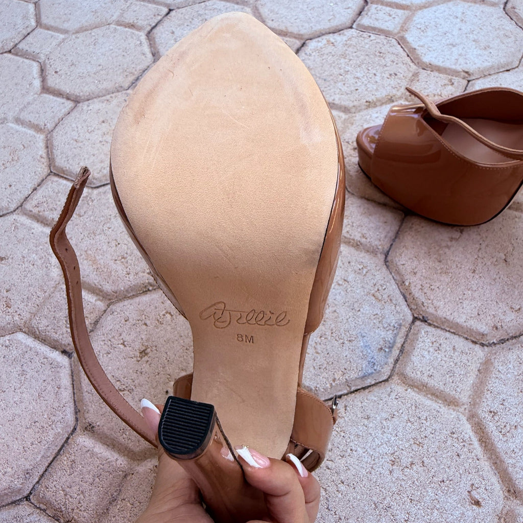 Aminah Abdul Jillil Nude Patent Heels Size 8 | Women's Designer Stiletto Pumps
