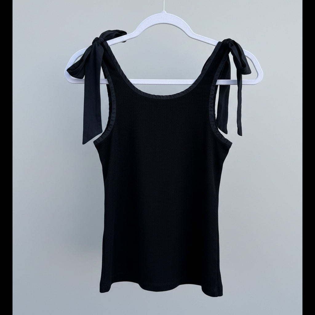 Olivaceous Ribbed Tie-Shoulder Tank Top Black Size Large