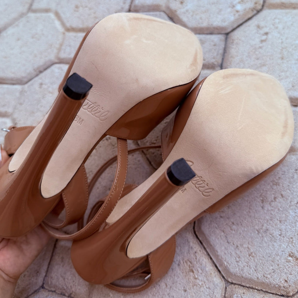 Aminah Abdul Jillil Nude Patent Heels Size 8 | Women's Designer Stiletto Pumps