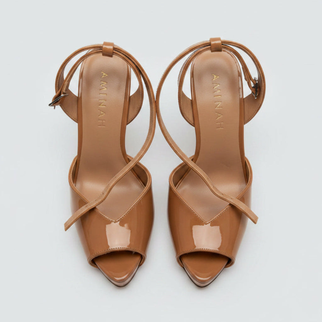 Aminah Abdul Jillil Nude Patent Heels Size 8 | Women's Designer Stiletto Pumps