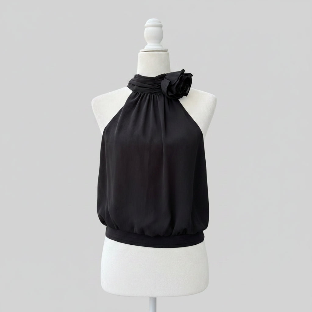 Do + Be Black Halter Rosette Halter Top Size Small