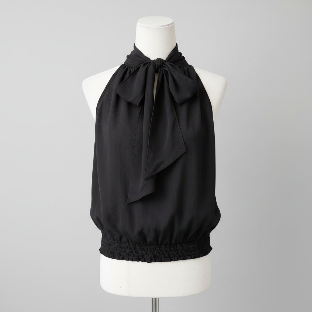 Do + Be Black Halter Rosette Halter Top Size Small