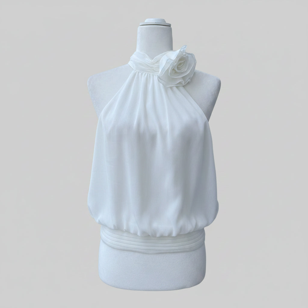 Do + Be White Halter Rosette Halter Top Size Medium