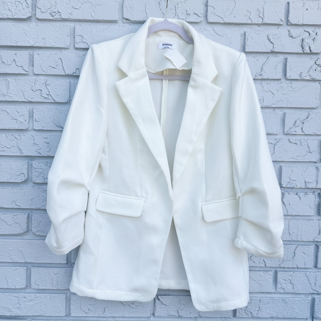 The Workshop Dori Ruched Sleeve White Blazer Size Large