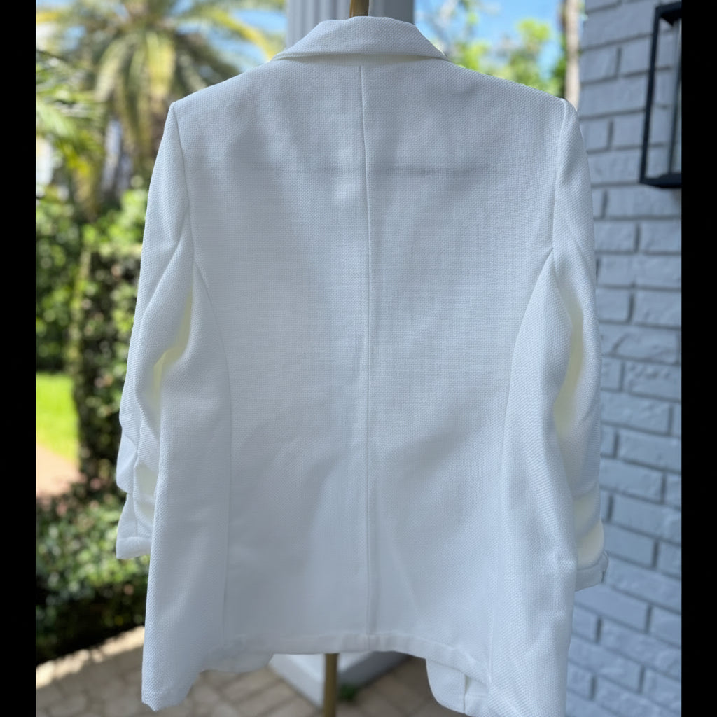The Workshop Dori Ruched Sleeve White Blazer Size Large