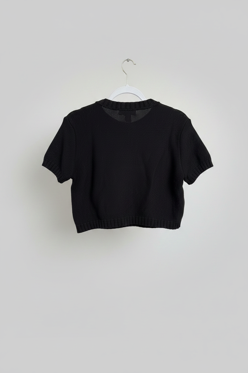 The Workshop Black Short Sleeve Knit Cardigan Size Large (Runs Small)