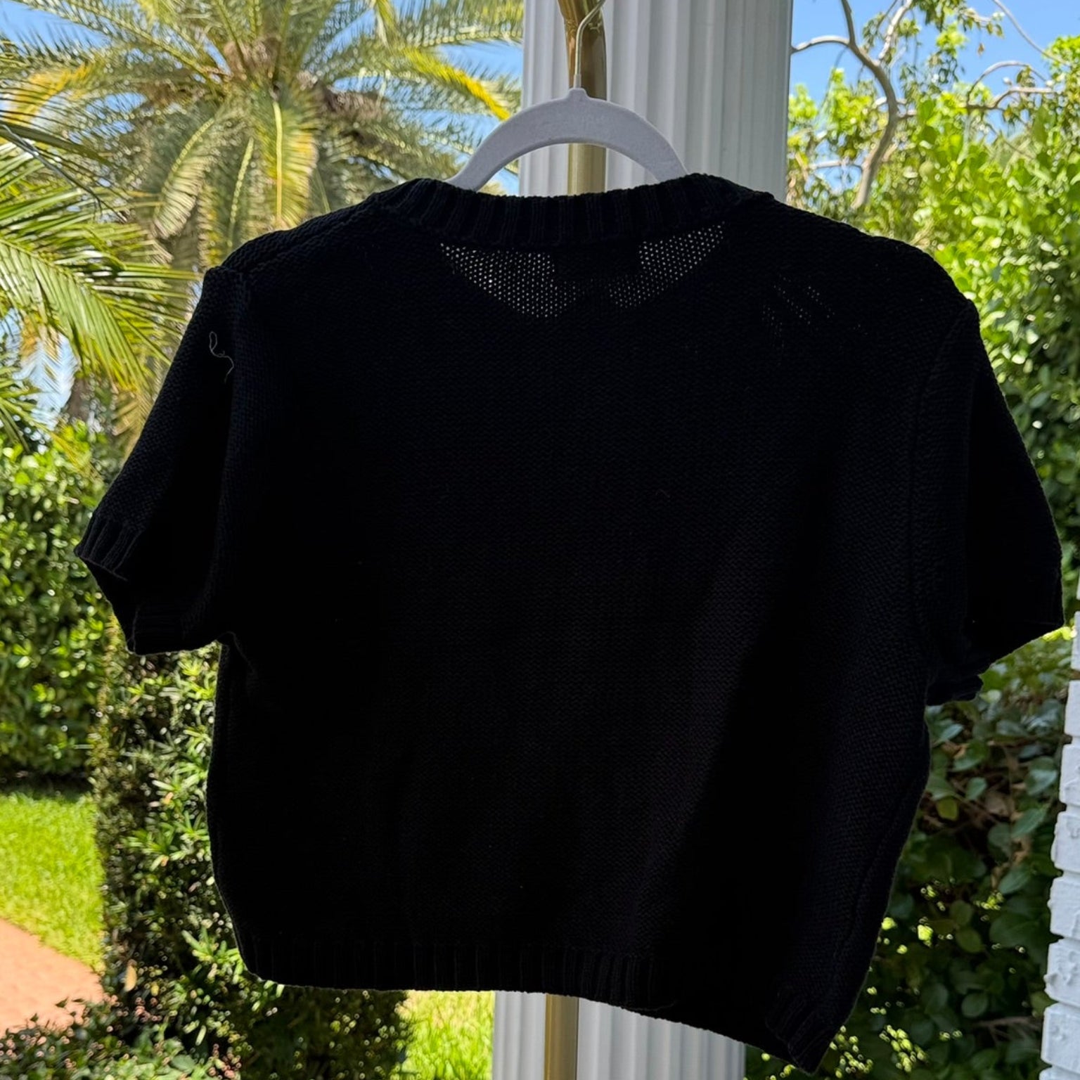 The Workshop Black Short Sleeve Knit Cardigan Size Large (Runs Small)