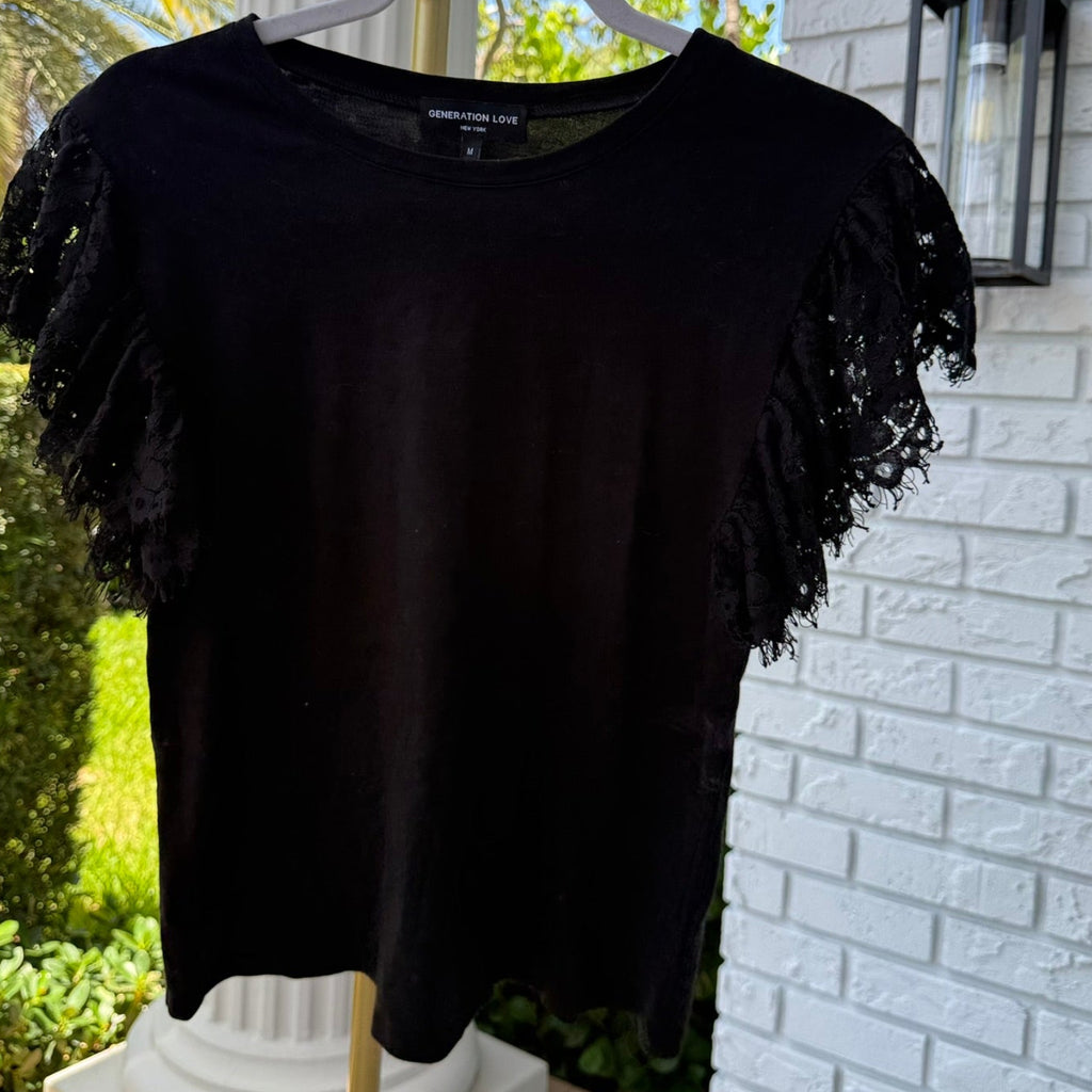Generation Love Prim Lace Ruffle Sleeve T-Shirt Size Medium