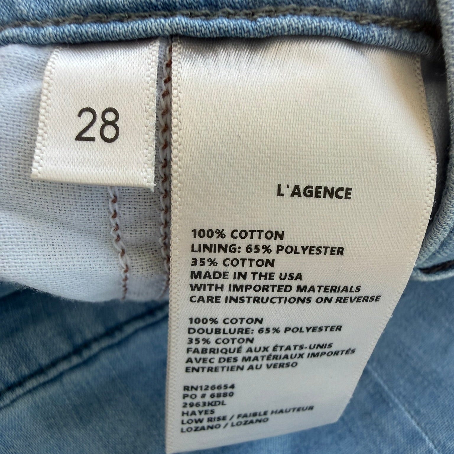 L'Agence Lorenza High-Rise Wide Leg Jeans Light Wash Size 28