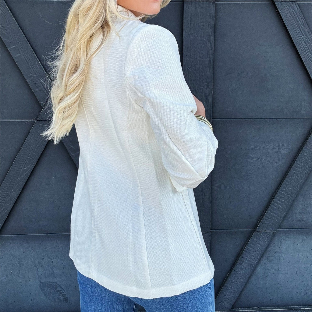 The Workshop Dori Ruched Sleeve White Blazer Size Large