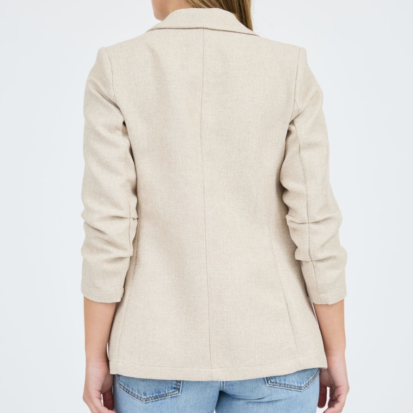 The Workshop Dori Ruched Sleeve Beige Blazer Size Large