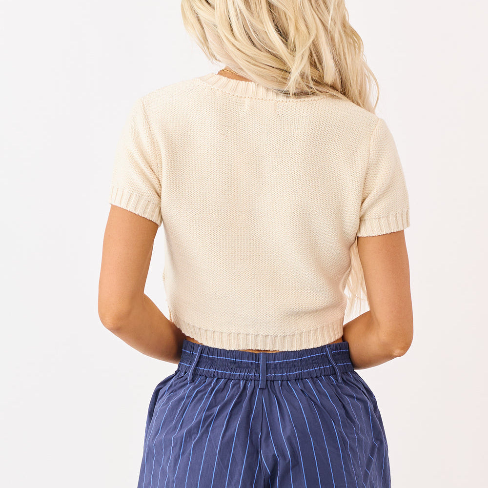 The Workshop Cream Short Sleeve Knit Cardigan Size Large (Runs Small)