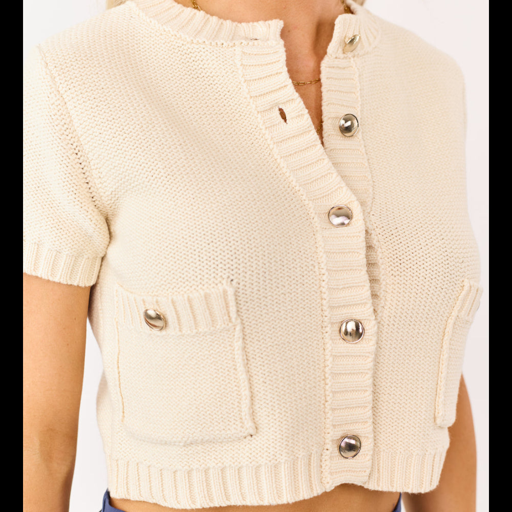 The Workshop Cream Short Sleeve Knit Cardigan Size Large (Runs Small)
