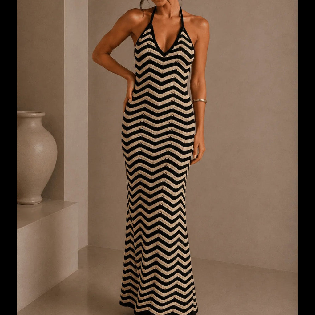 Miou Muse Sunni Chevron Knit Maxi Dress NWT Size S | Women's Designer Dress