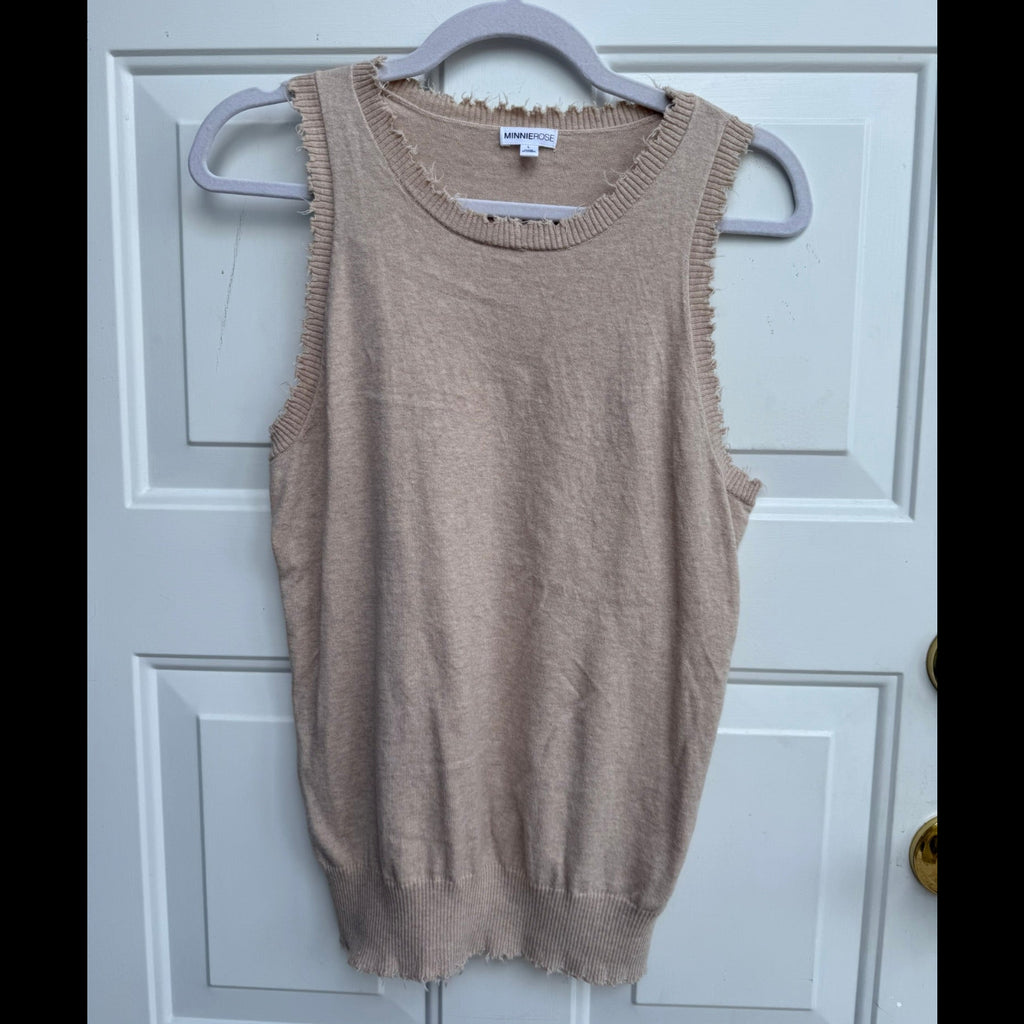 Minnie Rose Distressed Beige Tank Size Large