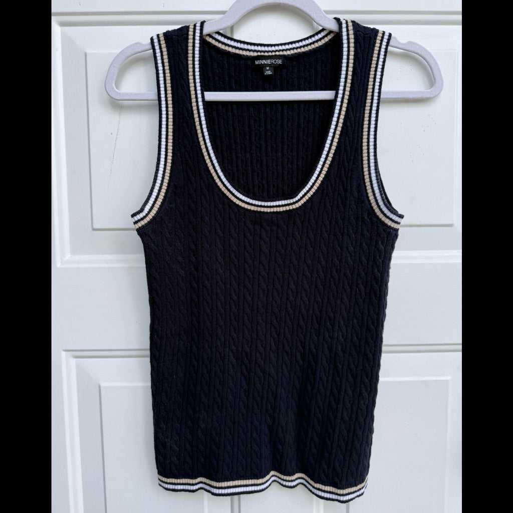 Minnie Rose Varsity Cable Knit Tank Size Medium