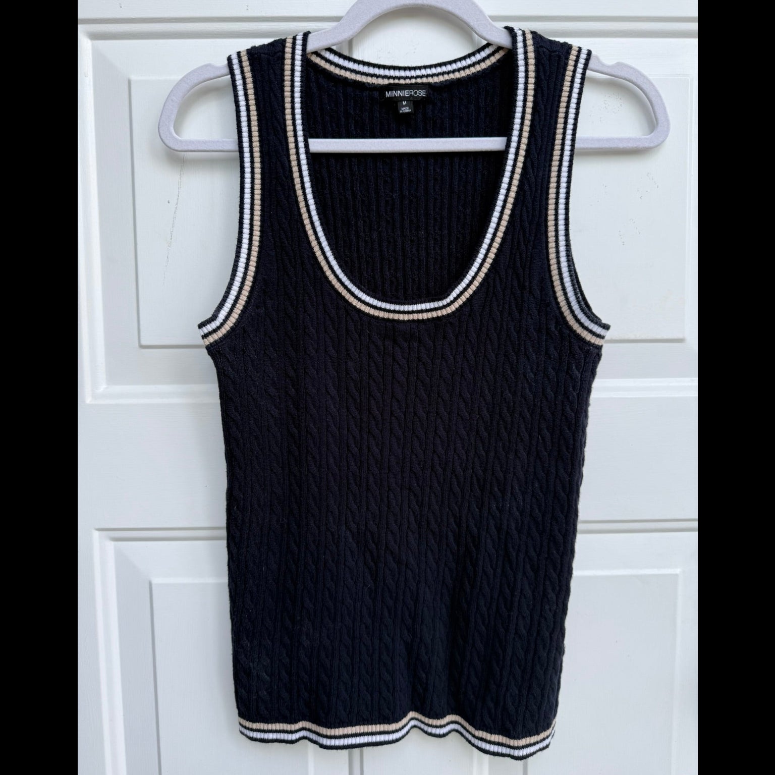 Minnie Rose Varsity Cable Knit Tank Size Medium