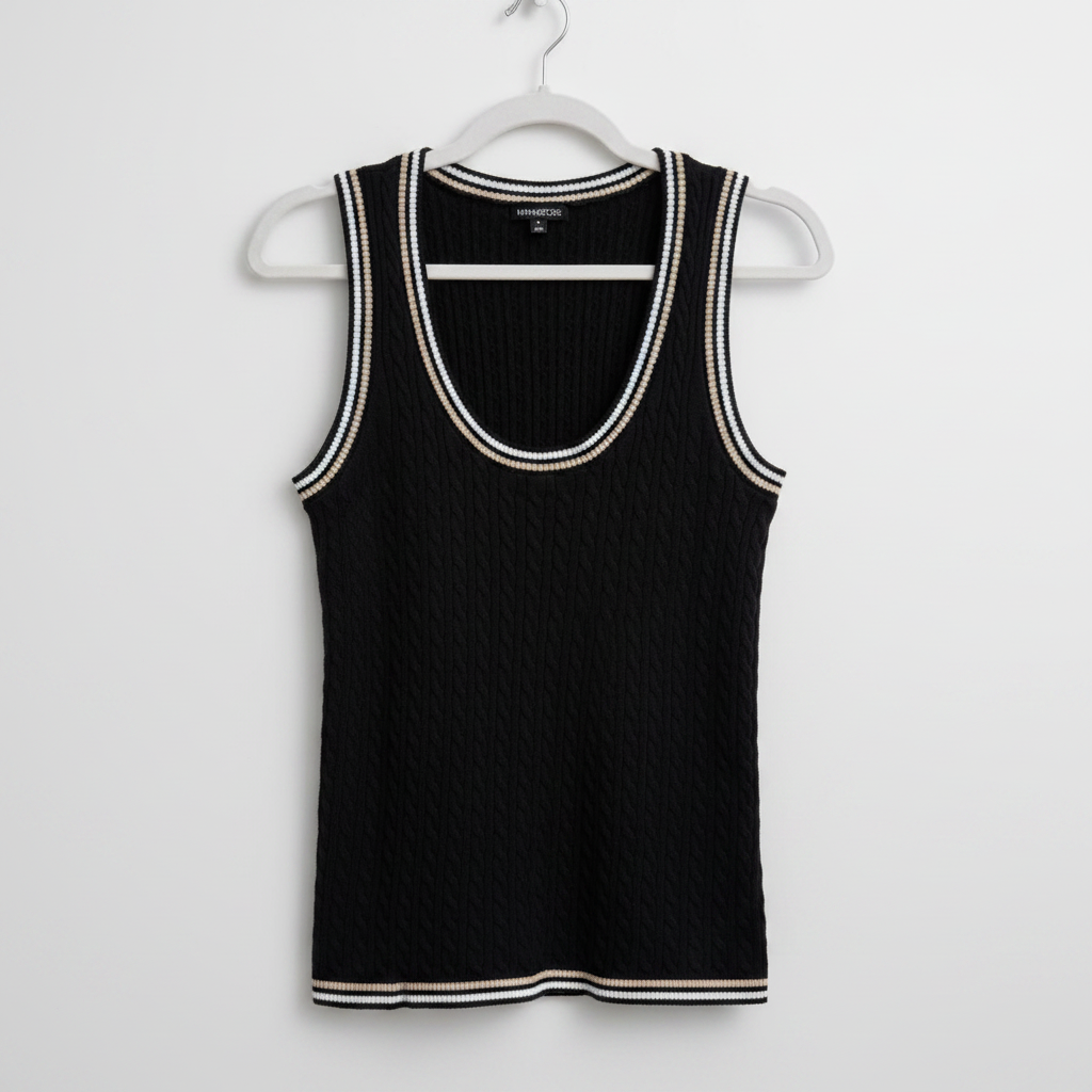 Minnie Rose Varsity Cable Knit Tank Size Medium