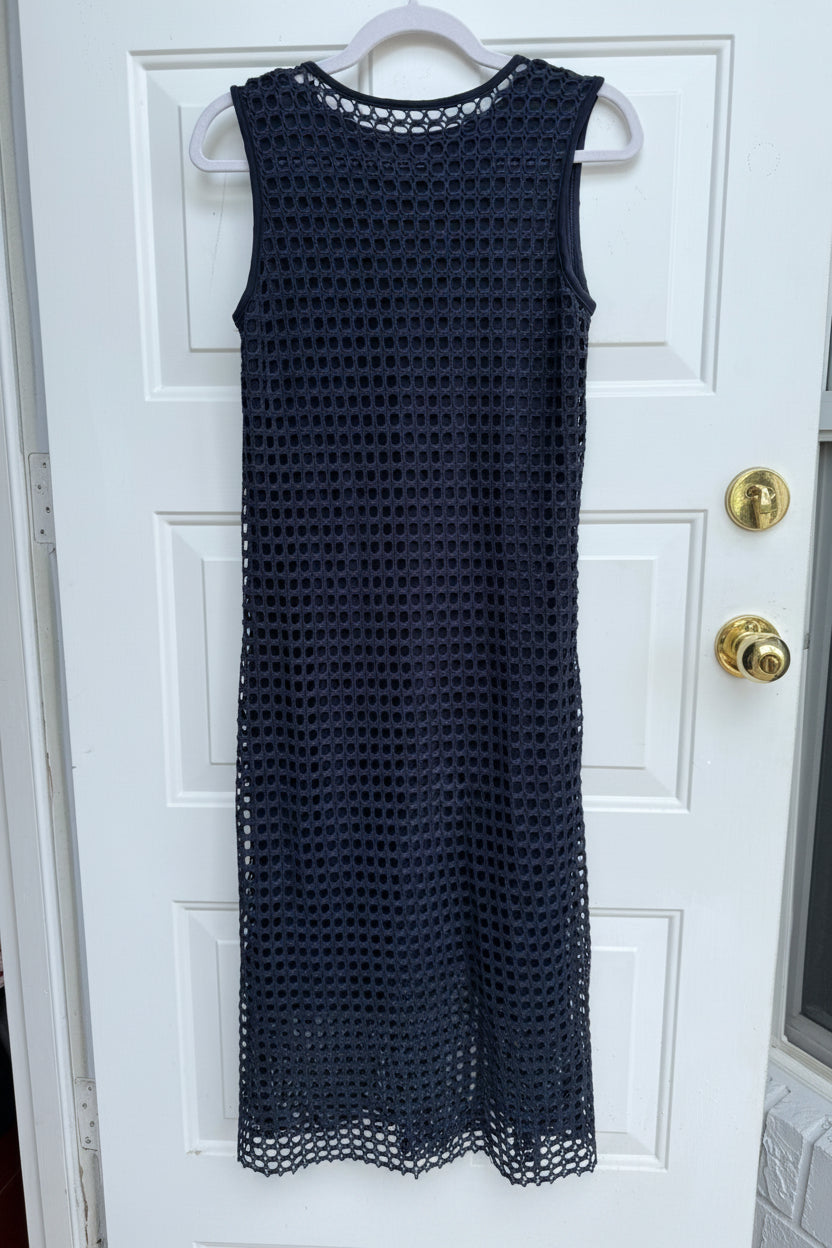 Pete Sleeveless Crochet Overlay Midi Dress Navy Size Medium