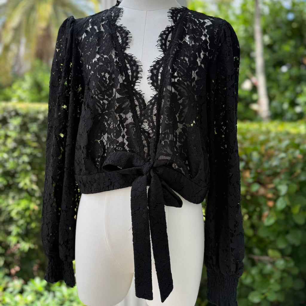 Generation Love Black Lace Tie-Front Top Size Medium