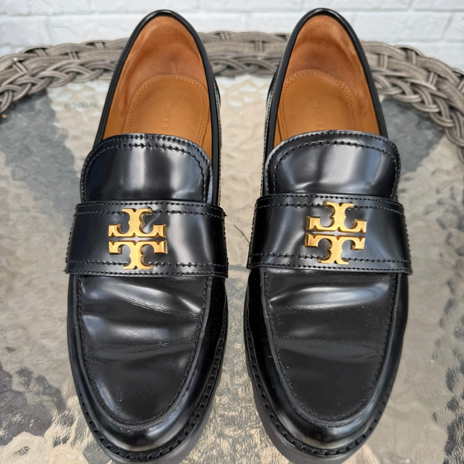 Tory Burch Everly Black Lug Sole Loafers Size 7.5