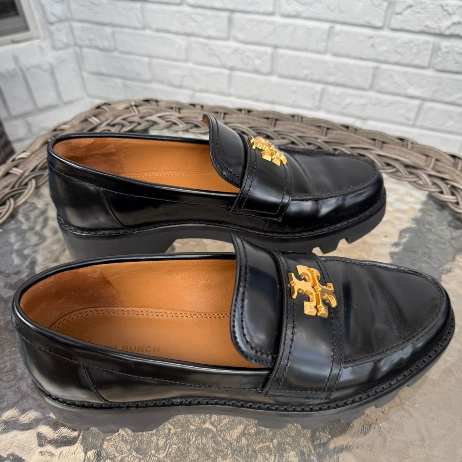 Tory Burch Everly Black Lug Sole Loafers Size 7.5