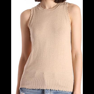 Minnie Rose Distressed Beige Tank Size Large