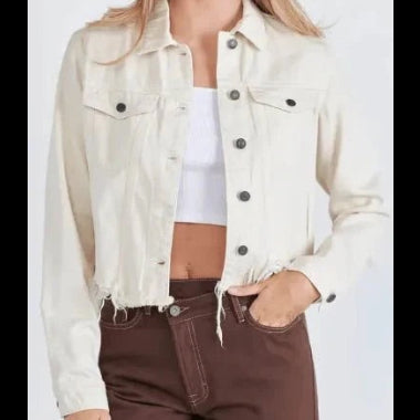 Hidden Jeans Frayed Cream Denim Jacket Size Medium