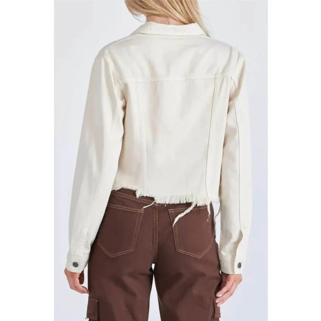 Hidden Jeans Frayed Cream Denim Jacket Size Medium