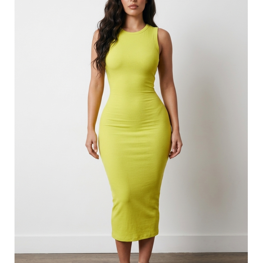 All Saints Lime Green Ribbed Tank Midi Dress Size 8